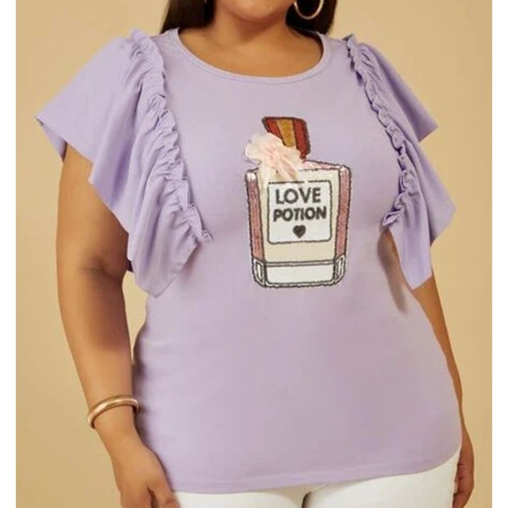 PLUS Size 30/32 - 5X | Love Potion Sequin Embellished Tee Shirt Top | NEW
